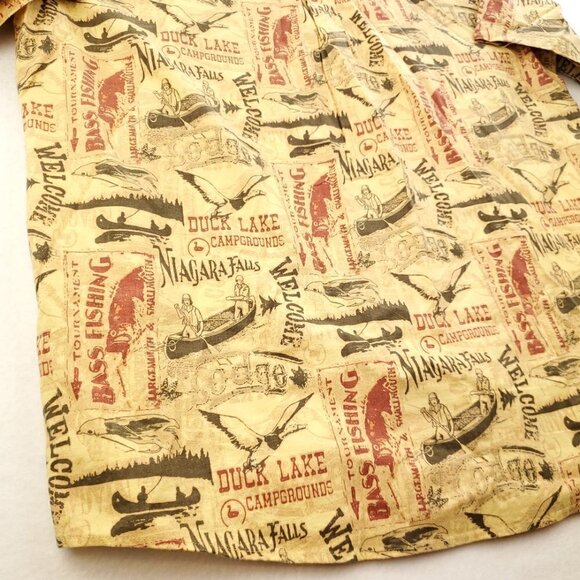 Woolrich Niagara Falls Bass Fishing All Over Print Campground Shirt Men Large - Picture 12 of 12